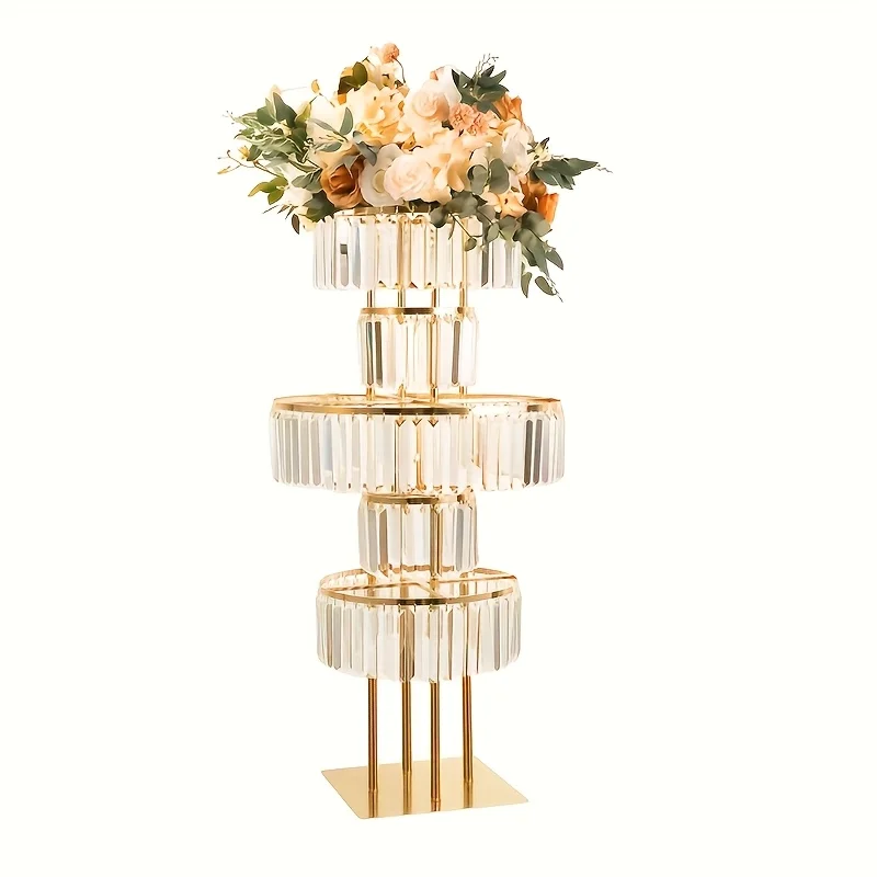 Wedding Golden Metal Vases Centerpieces Crystal Flower Stand with Hanging Crystals, 5 Tier Round Chandelier Pedestal Stand for W
Wedding Golden Metal Vases Centerpieces Crystal Flower Stand with Hanging Crystals, 5 Tier Round Chandelier Pedestal Stand for W