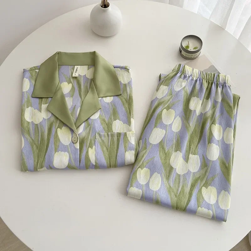 Waist Lapel Long Pajamas Loose Pockets With Trouser Satin Suit Two Sleeve Print Shirt Elastic Wear Home Pijamas Piece Set Women
Waist Lapel Long Pajamas Loose Pockets With Trouser Satin Suit Two Sleeve Print Shirt Elastic Wear Home Pijamas Piece Set Women