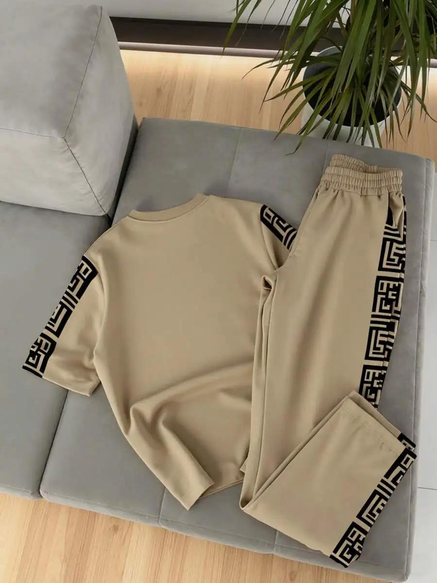 Mens Khaki Greek Key Print T-Shirt And Pants Two Piece Set Casual Loose Fit
Mens Khaki Greek Key Print T-Shirt And Pants Two Piece Set Casual Loose Fit