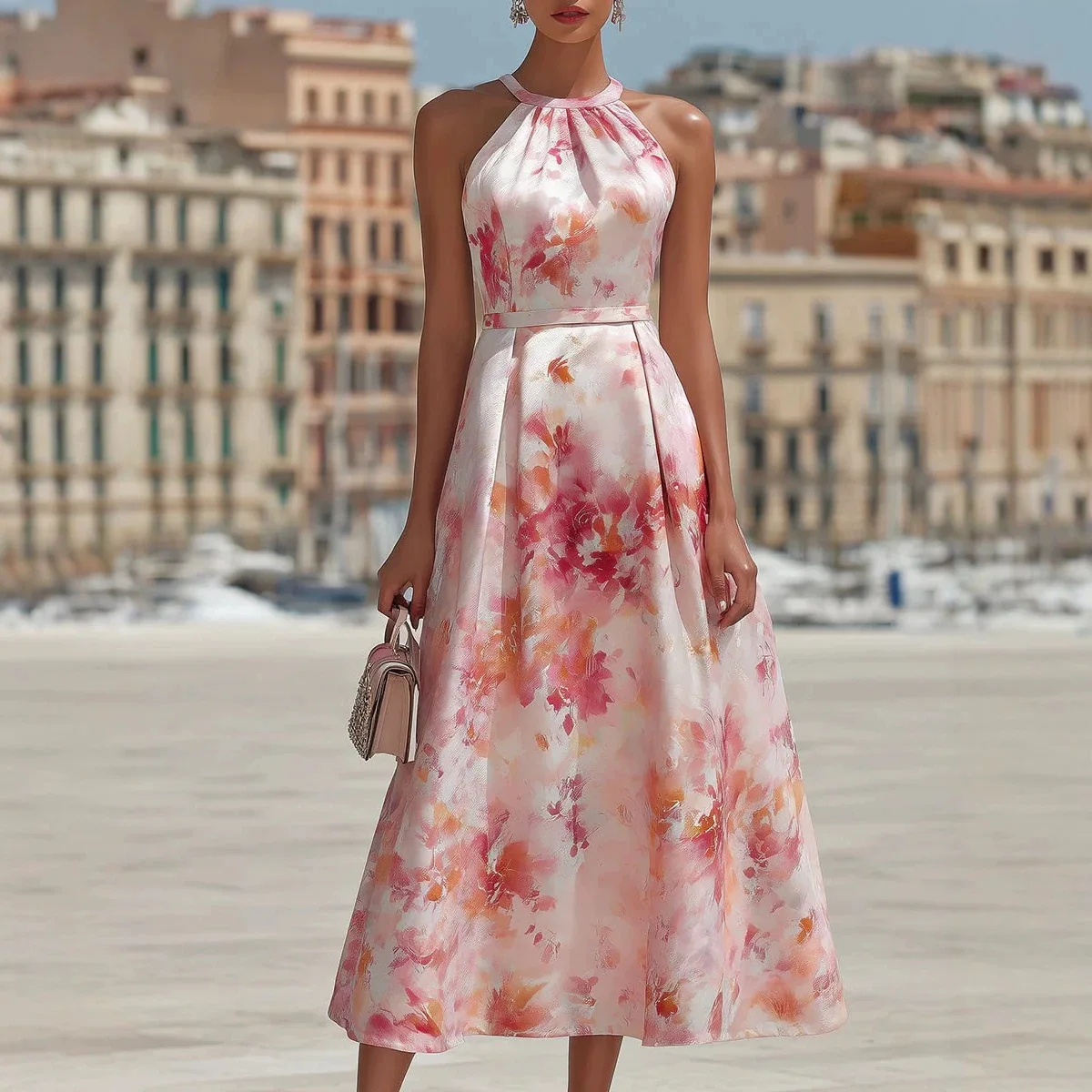 2026 Summer New Romantic Pink Sleeveless Digital Print Halter Waist Cinched Big Swing Maxi Dress Bohemian Dress
2026 Summer New Romantic Pink Sleeveless Digital Print Halter Waist Cinched Big Swing Maxi Dress Bohemian Dress