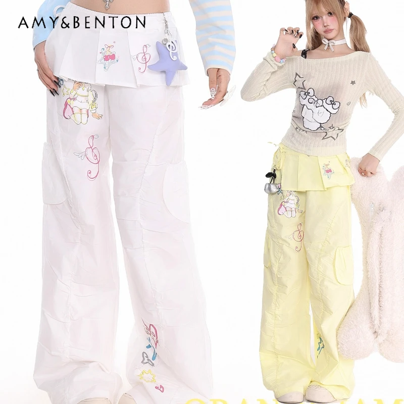 Japanese Summer New White Y2K Cartoon Pattern Women's Casual Pants Original Design Slimming Loose Straight Wide-Leg Pants Ladies
Japanese Summer New White Y2K Cartoon Pattern Women's Casual Pants Original Design Slimming Loose Straight Wide-Leg Pants Ladies