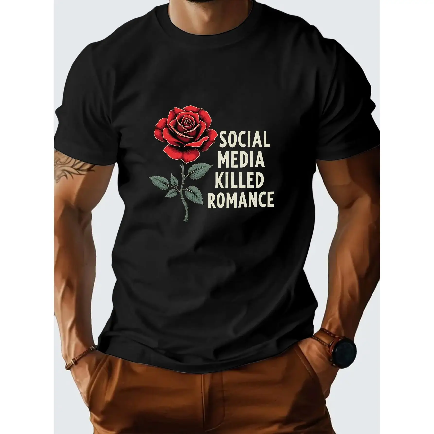 Social Media Killed Romance" T-Shirt Red Rose Print Tee Unisex Cotton Short Sleeve Top Funny Sarcastic Gift Relationship Humor 
Social Media Killed Romance" T-Shirt Red Rose Print Tee Unisex Cotton Short Sleeve Top Funny Sarcastic Gift Relationship Humor