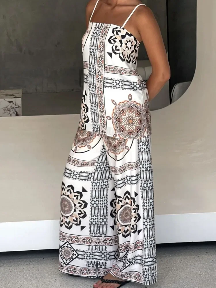 Женские летние новые широкие брюки, комплекты из двух предметов, модный наряд с принтом для отдыха и отдыха, топ на бретельках, элегантные женские костюмы 
Женские летние новые широкие брюки, комплекты из двух предметов, модный наряд с принтом для отдыха и отдыха, топ на бретельках, элегантные женские костюмы