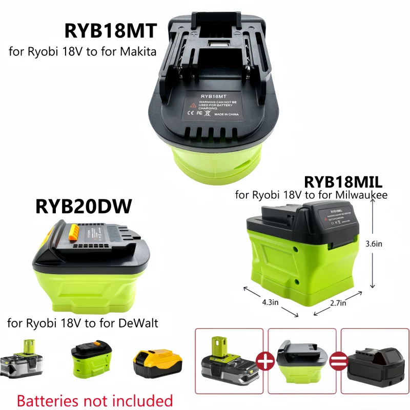 New adapter converter for Ryobi 18V batteries, can be converted to forMakita/Dewalt/Milwaukee18V lithium-ion battery power tools
New adapter converter for Ryobi 18V batteries, can be converted to forMakita/Dewalt/Milwaukee18V lithium-ion battery power tools