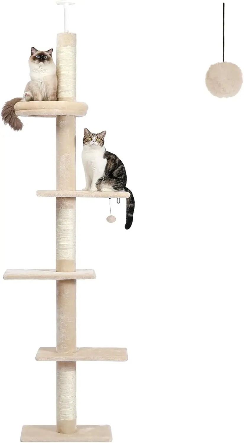Indoor Use, Beige Adjustable Floor to Ceiling Cat Tree with Scratching Post, Bed and Toy
Indoor Use, Beige Adjustable Floor to Ceiling Cat Tree with Scratching Post, Bed and Toy
