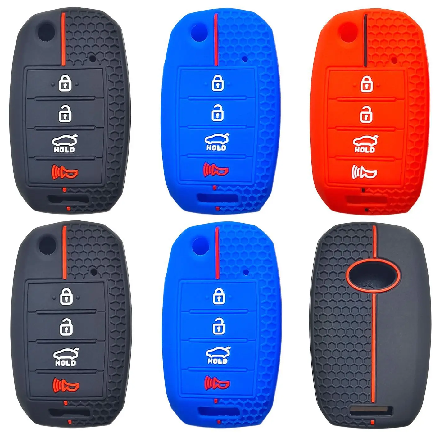Suitable for Kia K5 Optima Sportage K3 Sorento folding 4-button honeycomb pattern silicone car key cover
Suitable for Kia K5 Optima Sportage K3 Sorento folding 4-button honeycomb pattern silicone car key cover