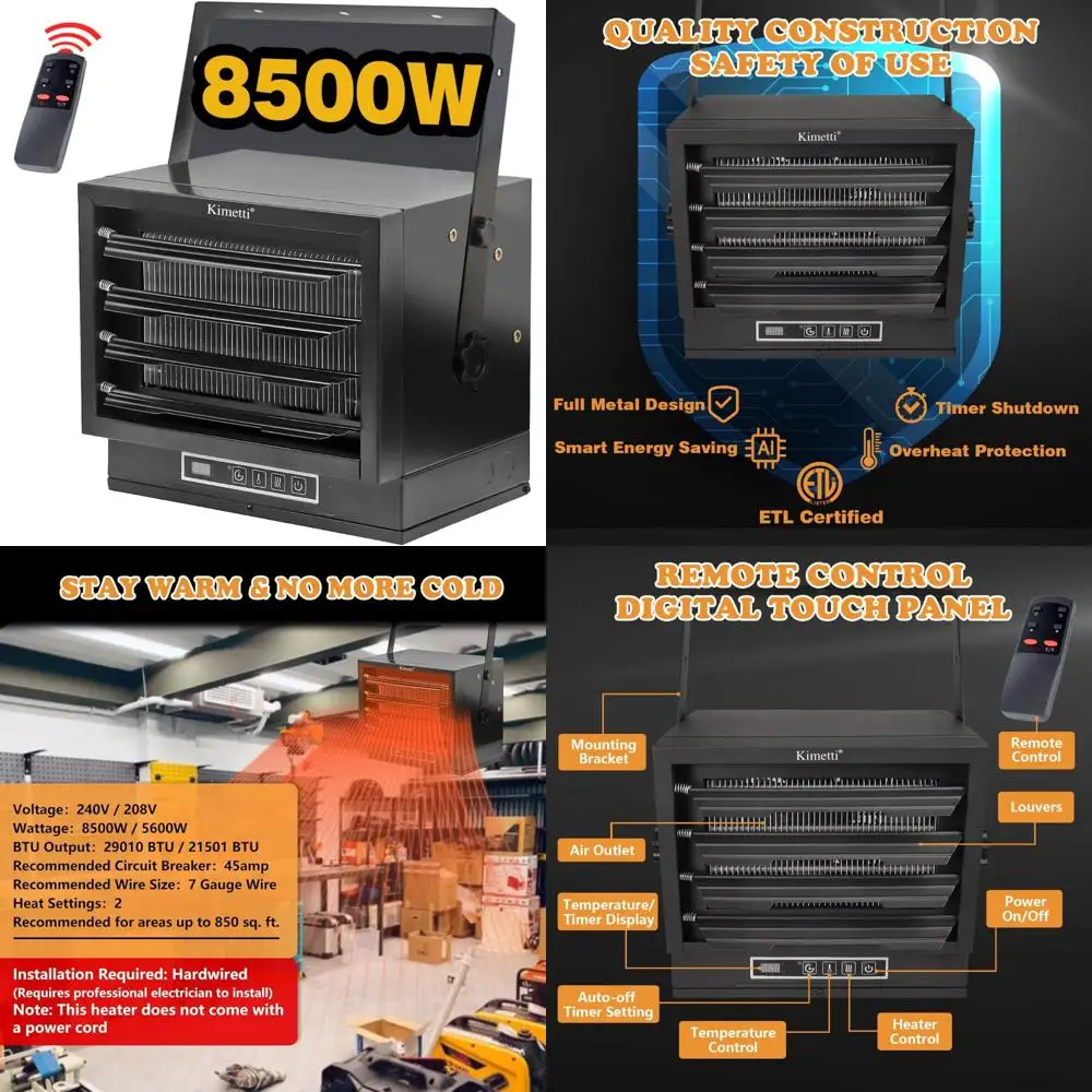 Мощный проводной вентиляторный гаражный обогреватель мощностью 8500 Вт, 240 В с полнофункциональным пультом дистанционного управления для мастерских в помещении и расширенного пространства H
Мощный проводной вентиляторный гаражный обогреватель мощностью 8500 Вт, 240 В с полнофункциональным пультом дистанционного управления для мастерских в помещении и расширенного пространства H