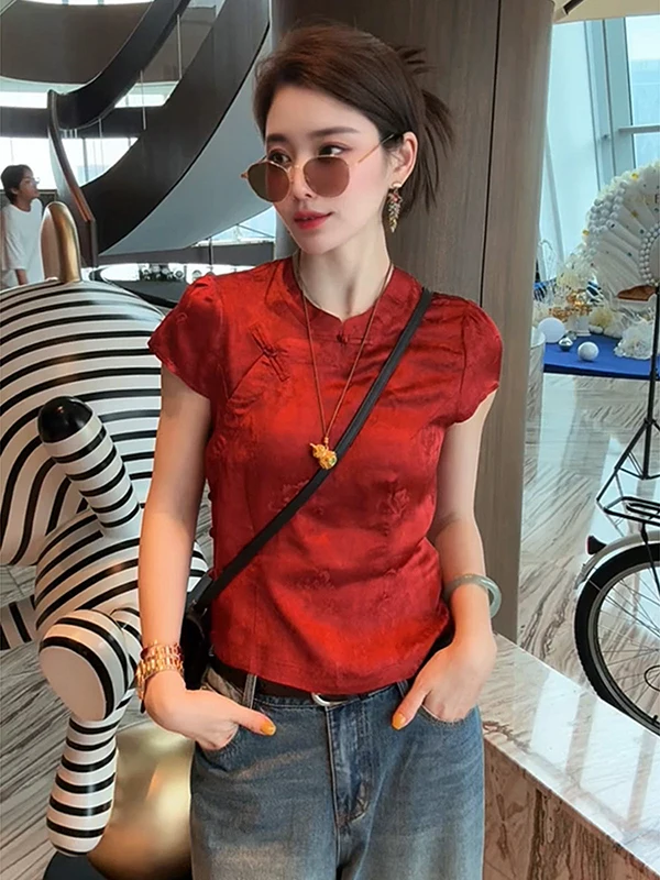 Elegant Red Chinese Style Shirt Women's Summer Fashion High End Short Sleeve Top Lady's Premium Quality Small Shirt
Elegant Red Chinese Style Shirt Women's Summer Fashion High End Short Sleeve Top Lady's Premium Quality Small Shirt
