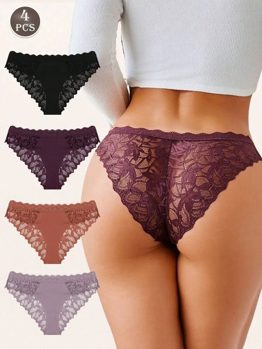4 Pcs Solid Color Lace Seamless Triangle Panties For Women
4 Pcs Solid Color Lace Seamless Triangle Panties For Women