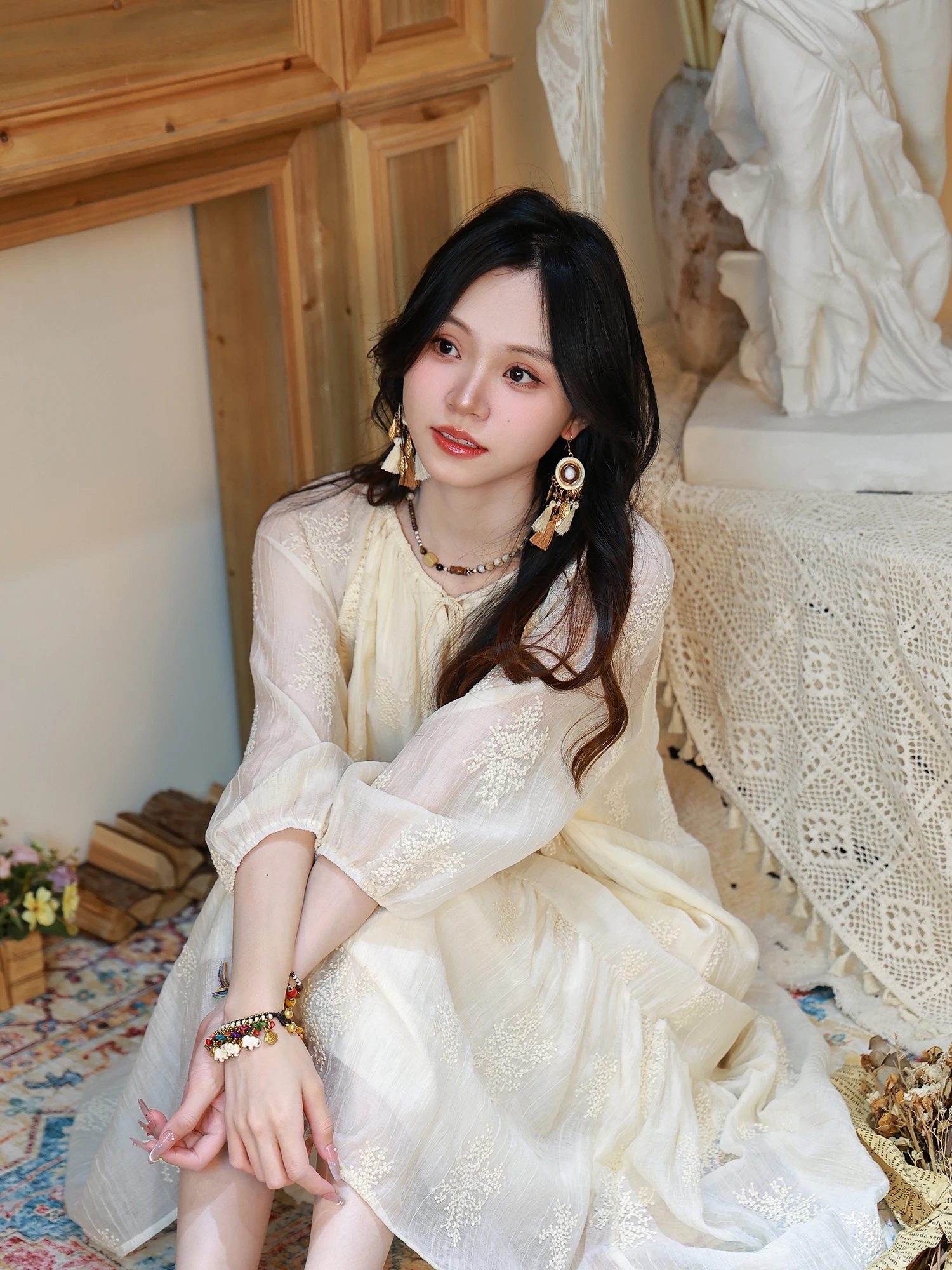 Sweet Eighteen Ethnic Style Long Dress Lace Embroidery Tassel Travel Vacation Skirt A-Line Summer High Waist Lantern Sleeve
Sweet Eighteen Ethnic Style Long Dress Lace Embroidery Tassel Travel Vacation Skirt A-Line Summer High Waist Lantern Sleeve
