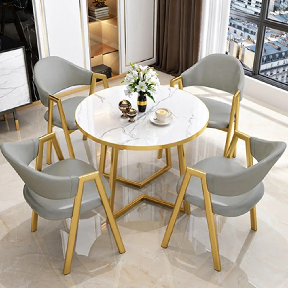 Dining table for 4 persons, faux marble dining table, 4 chairs, Mid-century Modern Dining Table and chair set, Round table
Dining table for 4 persons, faux marble dining table, 4 chairs, Mid-century Modern Dining Table and chair set, Round table