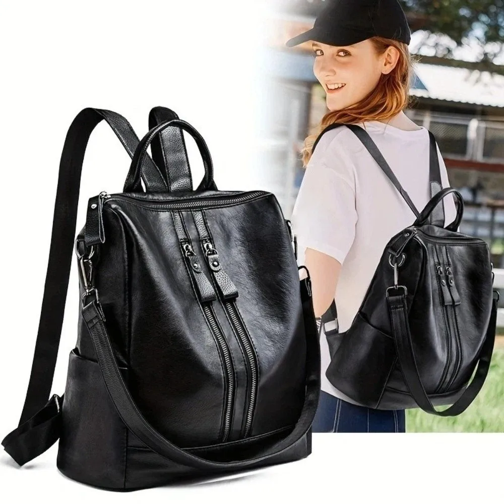 Black Leather Backpack Soft Leather Large Capacity Korean Style Backpack Solid Color Zipper Closure Multifunctional School Bag
Black Leather Backpack Soft Leather Large Capacity Korean Style Backpack Solid Color Zipper Closure Multifunctional School Bag