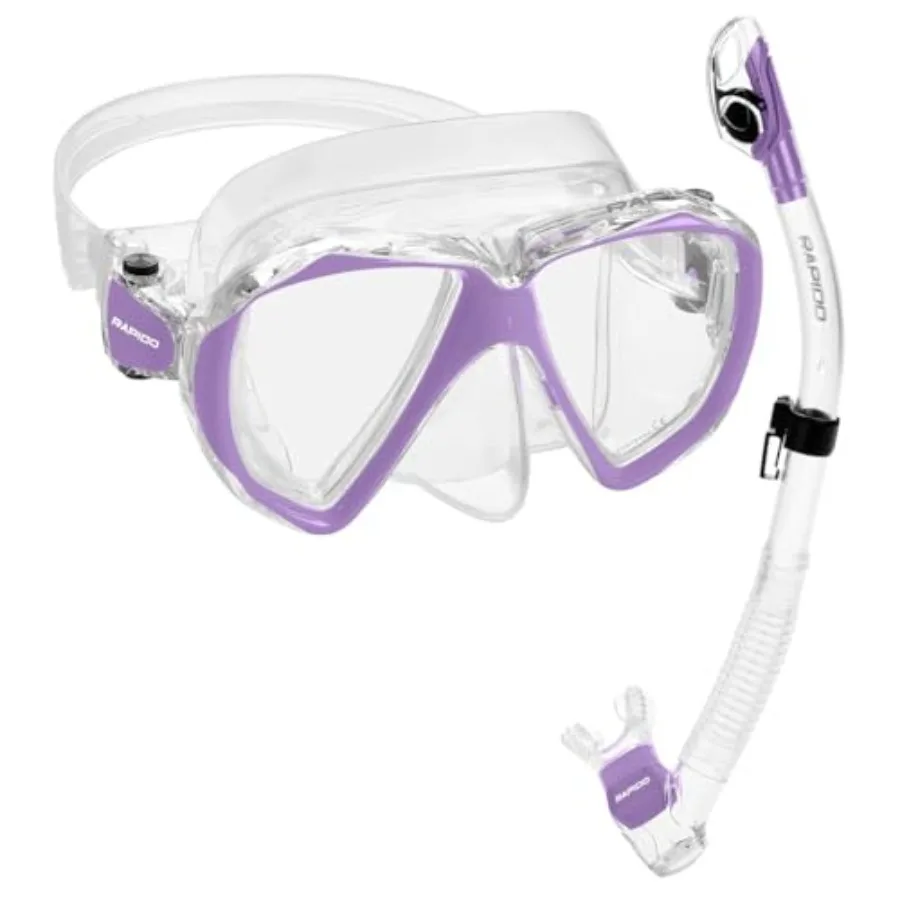 Snorkeling mask and snorkel combo for water sports, polycarbonate lenses, clear/pastel lilac, dual-lens design with anti-fog co
Snorkeling mask and snorkel combo for water sports, polycarbonate lenses, clear/pastel lilac, dual-lens design with anti-fog co