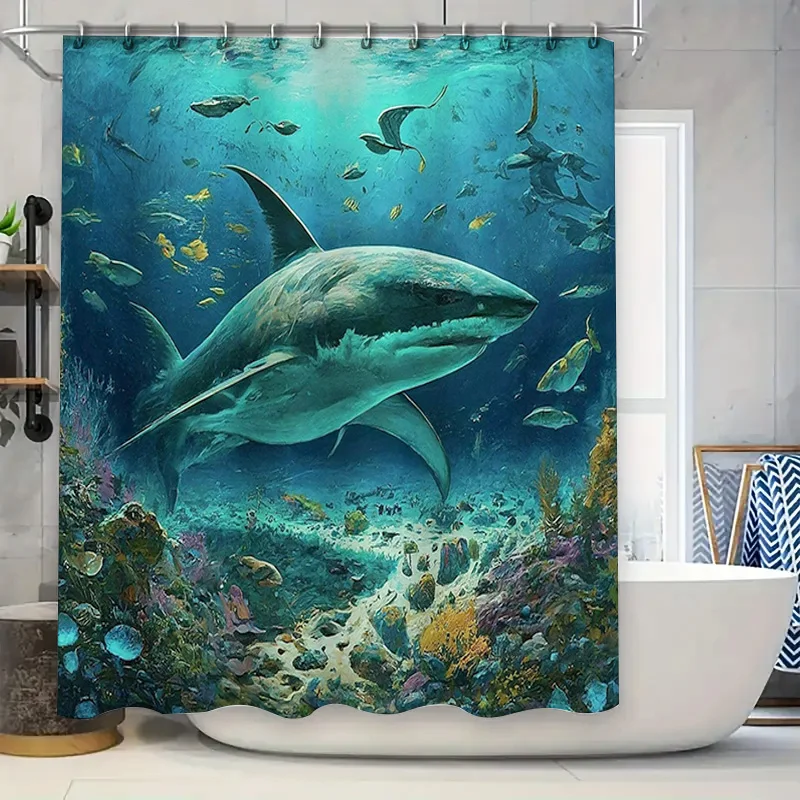 Занавеска для душа Shark Ocean — яркие коралловые рифы и морская жизнь на темно-синем фоне, тематический декор для ванной комнаты 180x240см
Занавеска для душа Shark Ocean — яркие коралловые рифы и морская жизнь на темно-синем фоне, тематический декор для ванной комнаты 180x240см