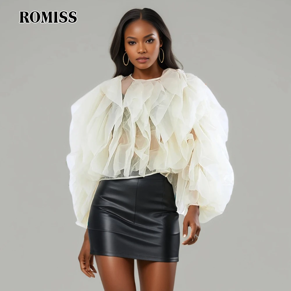 ROMISS Patchwork Ruffles Solid Shirts For Women Round Neck Long Sleeve Oversize Folds Casual Pullover Spring Blouse Female New
ROMISS Patchwork Ruffles Solid Shirts For Women Round Neck Long Sleeve Oversize Folds Casual Pullover Spring Blouse Female New