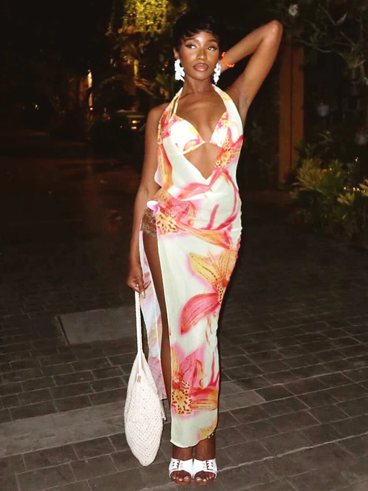 Whatiwear Flower Print Sexy 2 Piece Set Women See Through Bra+Swing Collar Split Maxi Dress Vacation Beach Party Backless Suits
Whatiwear Flower Print Sexy 2 Piece Set Women See Through Bra+Swing Collar Split Maxi Dress Vacation Beach Party Backless Suits