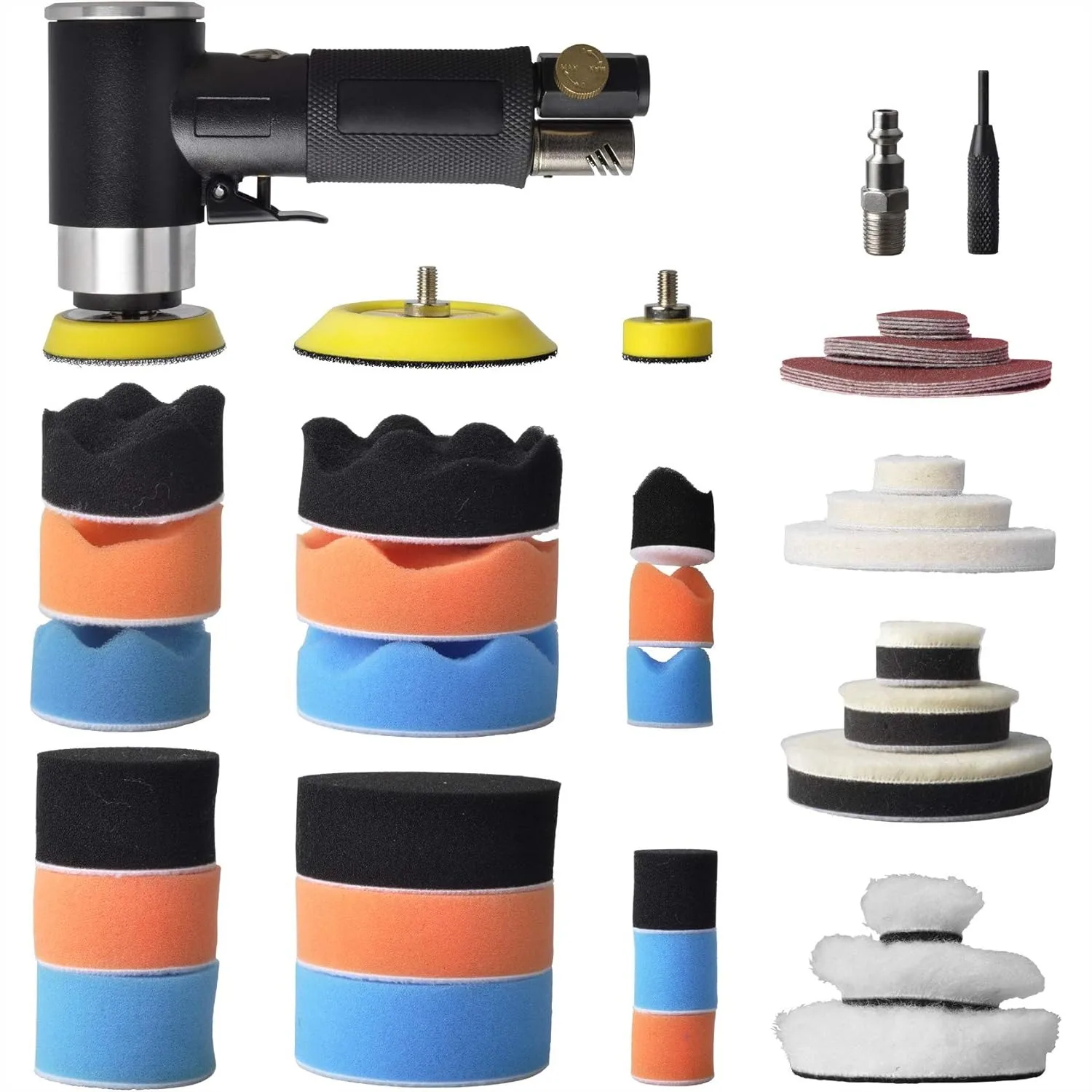 48 Pcs Mini Random Orbital Air Sander Kit, 1/2/3 Inch Polisher with Pads & Sandpapers for Auto Detailing
48 Pcs Mini Random Orbital Air Sander Kit, 1/2/3 Inch Polisher with Pads & Sandpapers for Auto Detailing