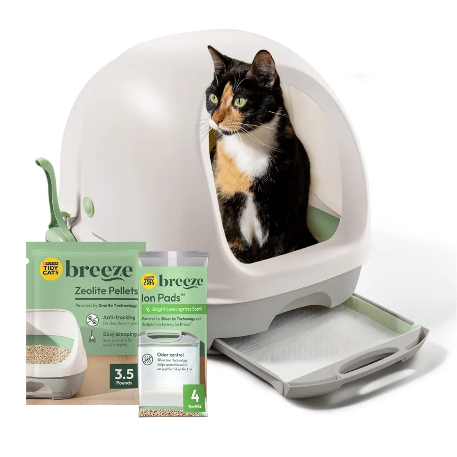Purina Breeze Covered Cat Litter Box System Kit with Pellet Cat Litter, Hooded Litter Box, and Litter Box Pads
Purina Breeze Covered Cat Litter Box System Kit with Pellet Cat Litter, Hooded Litter Box, and Litter Box Pads