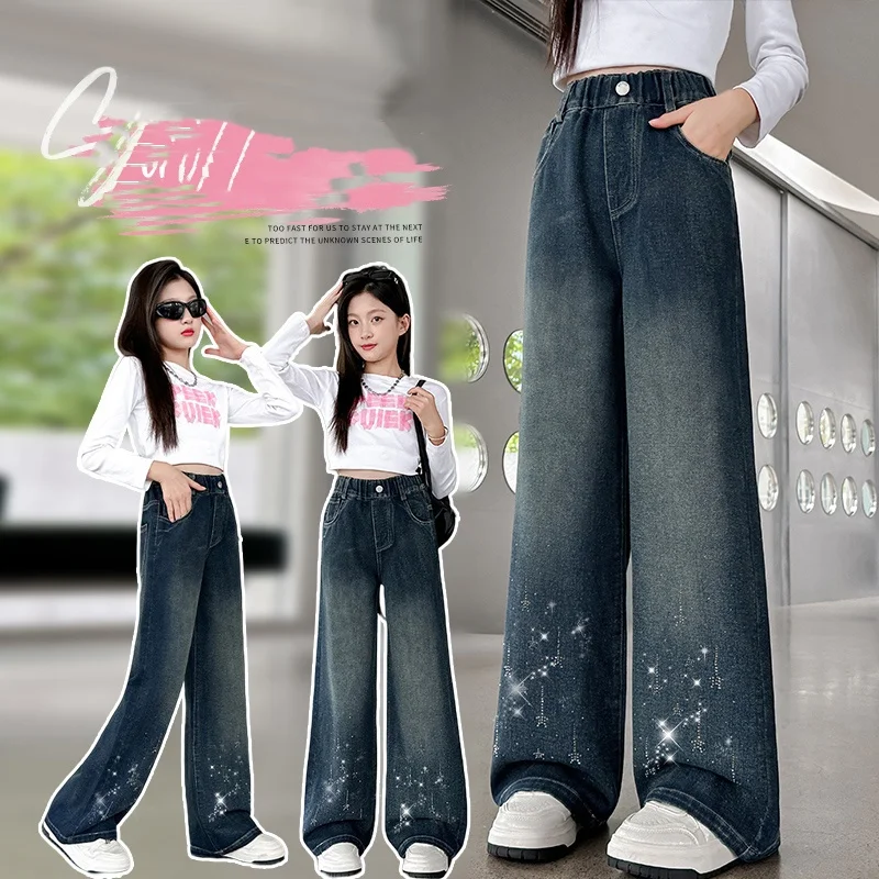 Girls Jeans Ages 4-14Y Teen Wide Leg Denim Teenage Vintage Trousers Toddler Girl Hot Fix Fashion Denim Bottom Kid Y2k Long Pants
Girls Jeans Ages 4-14Y Teen Wide Leg Denim Teenage Vintage Trousers Toddler Girl Hot Fix Fashion Denim Bottom Kid Y2k Long Pants