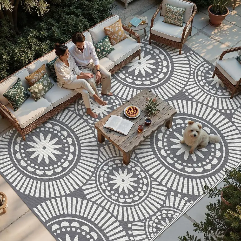 9x12ft Reversible Geometric Outdoor Rug - Waterproof, Portable for Patio, Deck, Beach, and Camping (Grey)
9x12ft Reversible Geometric Outdoor Rug - Waterproof, Portable for Patio, Deck, Beach, and Camping (Grey)
