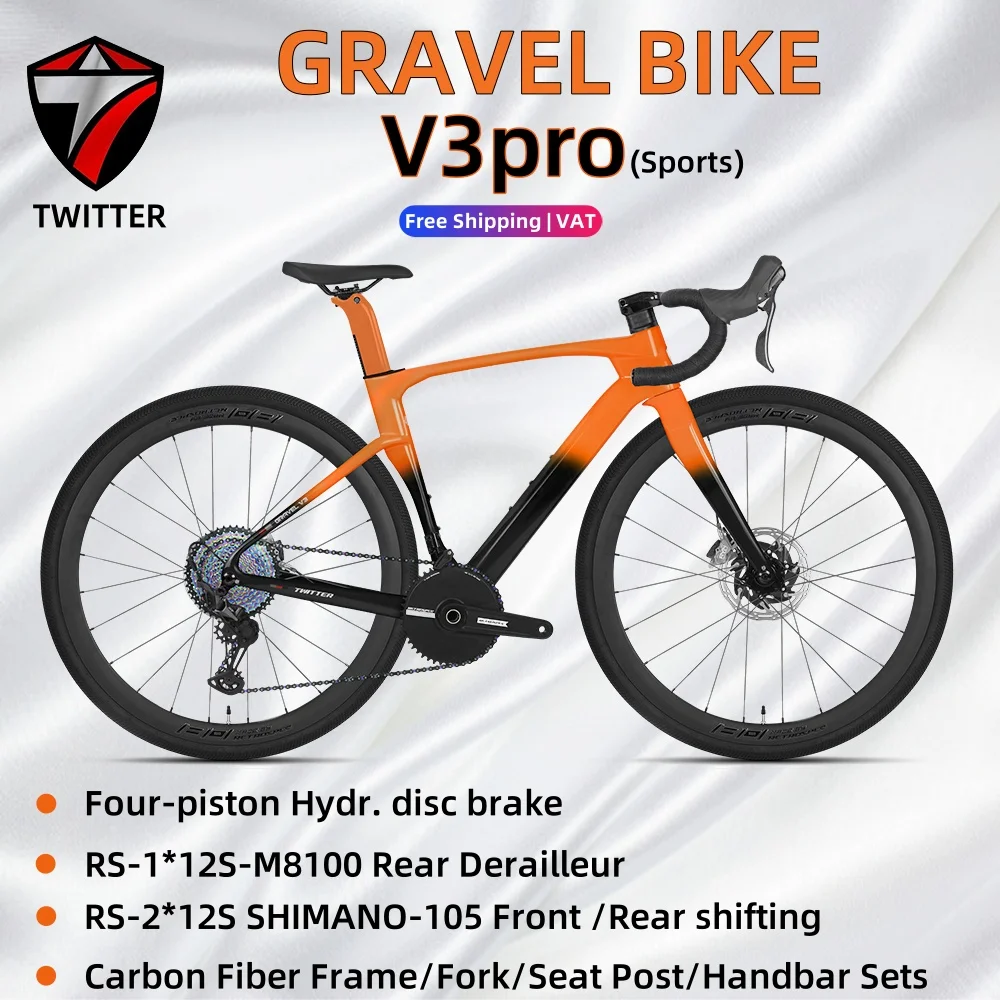 TWITTER V3 Pro Gravel Bike RS 24-Speed Full Carbon Frame Four-Piston Brake 700c MTB for Cycling Beginners All-Terrain Bicycle
TWITTER V3 Pro Gravel Bike RS 24-Speed Full Carbon Frame Four-Piston Brake 700c MTB for Cycling Beginners All-Terrain Bicycle