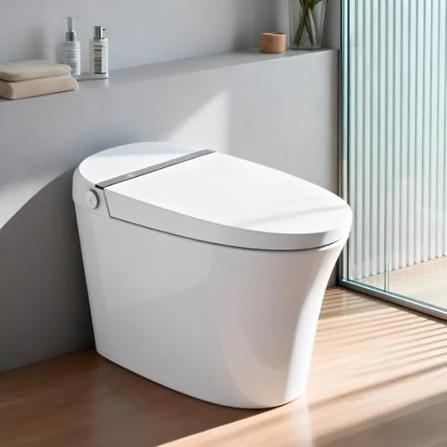 Smart toilet for home use, ceramic, white, auto open/close, flush, foot sensor, heated seat, warm water dryer, night light, LED
Smart toilet for home use, ceramic, white, auto open/close, flush, foot sensor, heated seat, warm water dryer, night light, LED