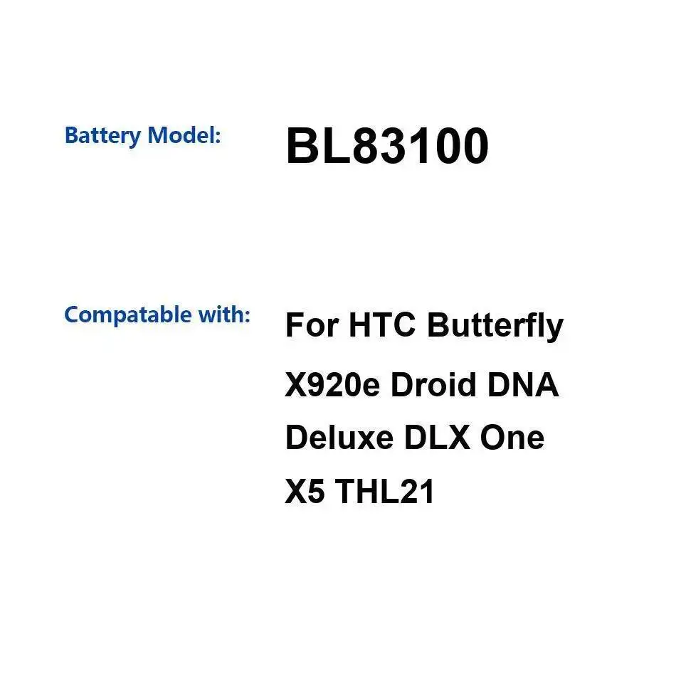 BL83100 2020 мАч аккумулятор для мобильного телефона Htc One X5 THL21 Butterfly X920e Droid Dna Deluxe Dlx Премиум замена
BL83100 2020 мАч аккумулятор для мобильного телефона Htc One X5 THL21 Butterfly X920e Droid Dna Deluxe Dlx Премиум замена