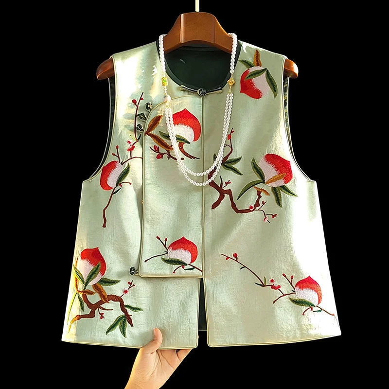 Women's Vest Green Chinese Embroidered Vest Women's Spring and Autumn Vintage Oblique Buckle Super Beautiful National Style Coat
Women's Vest Green Chinese Embroidered Vest Women's Spring and Autumn Vintage Oblique Buckle Super Beautiful National Style Coat