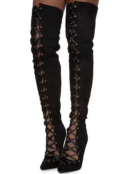 Элегантные женские черно-белые однотонные замшевые сапоги выше колена с перекрестной завязкой на шнуровке и лентой, женские узкие сапоги до бедра с острым носком
Элегантные женские черно-белые однотонные замшевые сапоги выше колена с перекрестной завязкой на шнуровке и лентой, женские узкие сапоги до бедра с острым носком