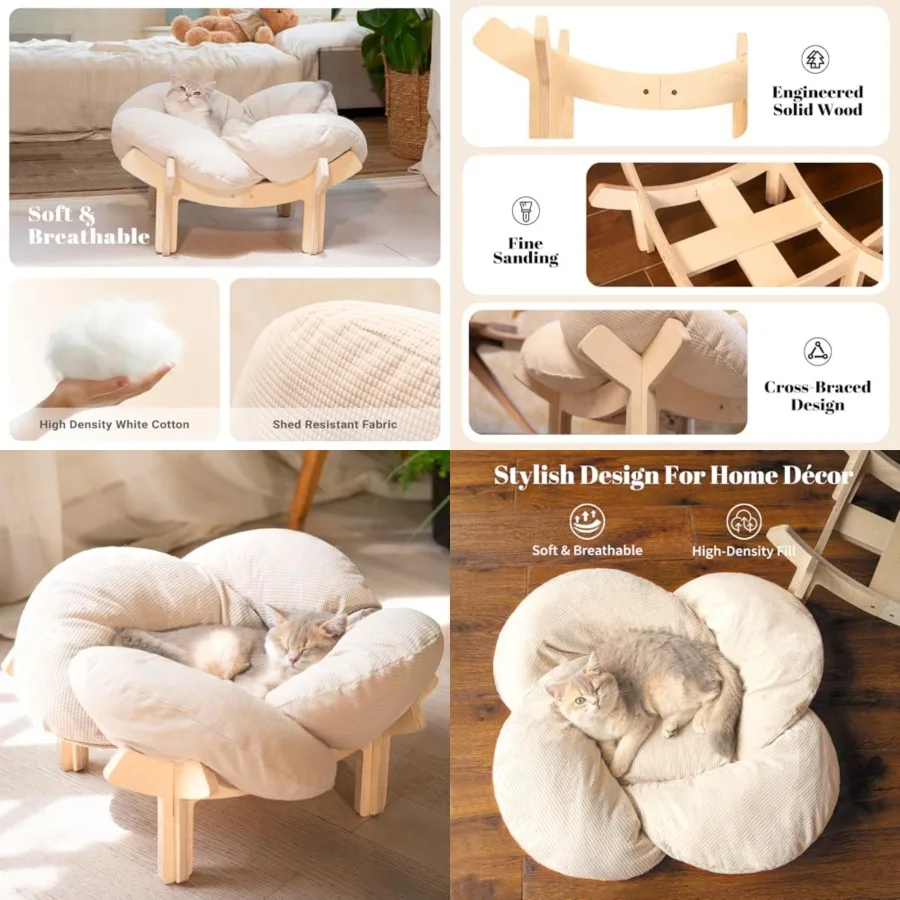 Elevated Cat Bed Wooden with Cushion Fluffy Pet Couch Sofa for Indoor Cats Raised Kitty Lounge Chair Suitable for Puppy, Cat Fu
Elevated Cat Bed Wooden with Cushion Fluffy Pet Couch Sofa for Indoor Cats Raised Kitty Lounge Chair Suitable for Puppy, Cat Fu