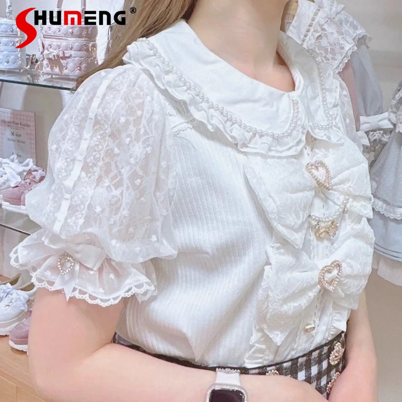 Японский стиль Mines, массовое производство, милый милый кукольный воротник, большой бант, короткий рукав, пуговица в форме сердца, универсальная футболка в стиле Лолиты, женские топы
Японский стиль Mines, массовое производство, милый милый кукольный воротник, большой бант, короткий рукав, пуговица в форме сердца, универсальная футболка в стиле Лолиты, женские топы