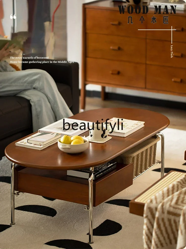 Retro solid wood coffee table TV cabinet combination oval simple Nordic stainless steel tea table
Retro solid wood coffee table TV cabinet combination oval simple Nordic stainless steel tea table