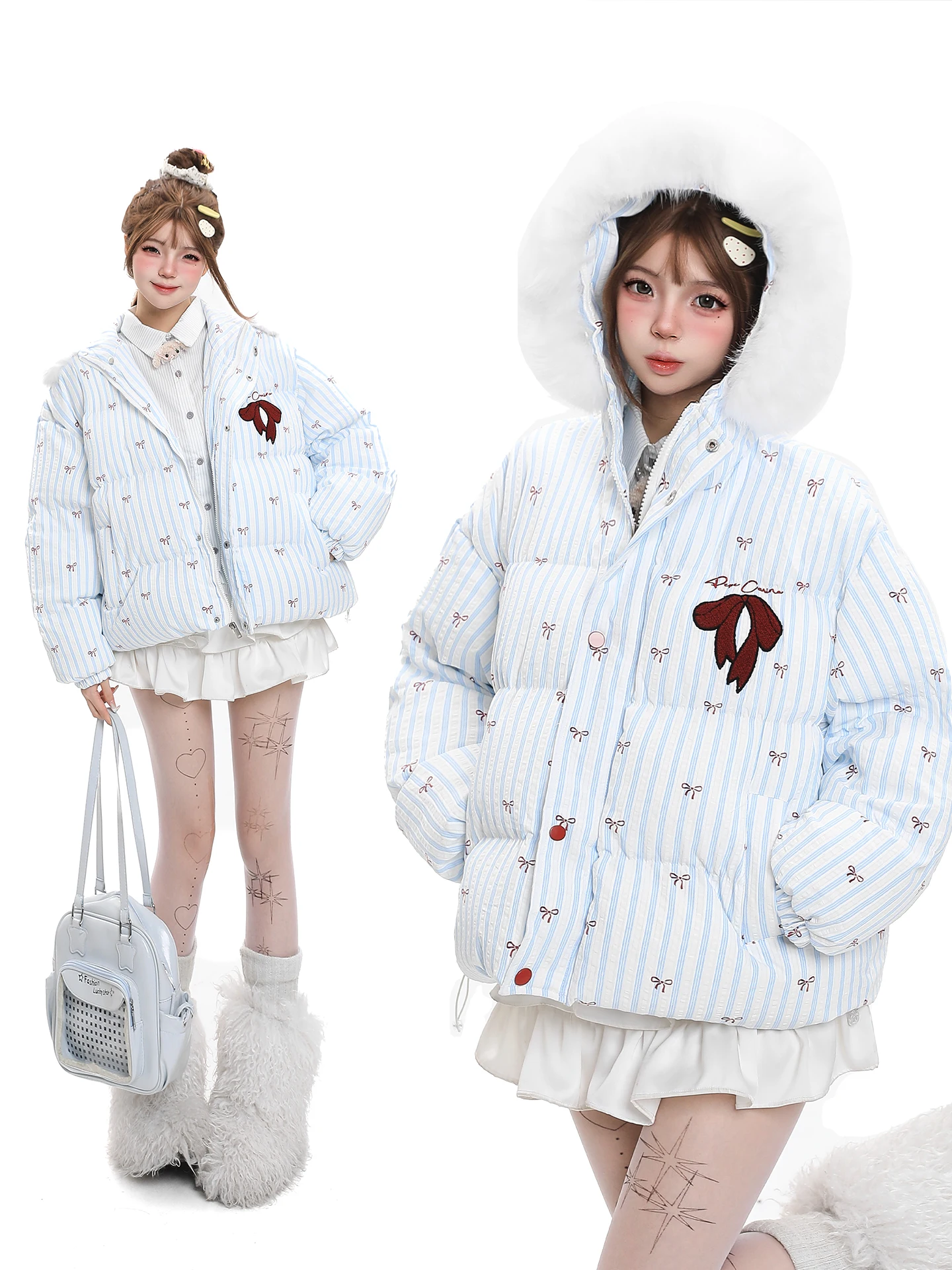 Korean Sweet Knot Embroidery Fur Collar Hooded Cotton Jaet Women Winter Stripe Loose Thi Warm ort Cotton Coat
Korean Sweet Knot Embroidery Fur Collar Hooded Cotton Jaet Women Winter Stripe Loose Thi Warm ort Cotton Coat