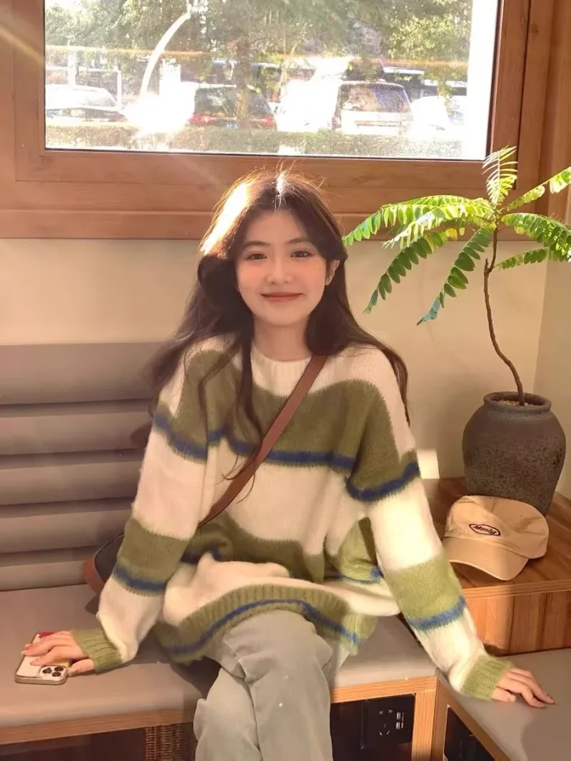 Striped Knitted Pullovers Sweaters Long Sleeve Y2k Preppy Style Korean O Neck Casual Sueter Mujer Women Oversize Sweet Chic
Striped Knitted Pullovers Sweaters Long Sleeve Y2k Preppy Style Korean O Neck Casual Sueter Mujer Women Oversize Sweet Chic
