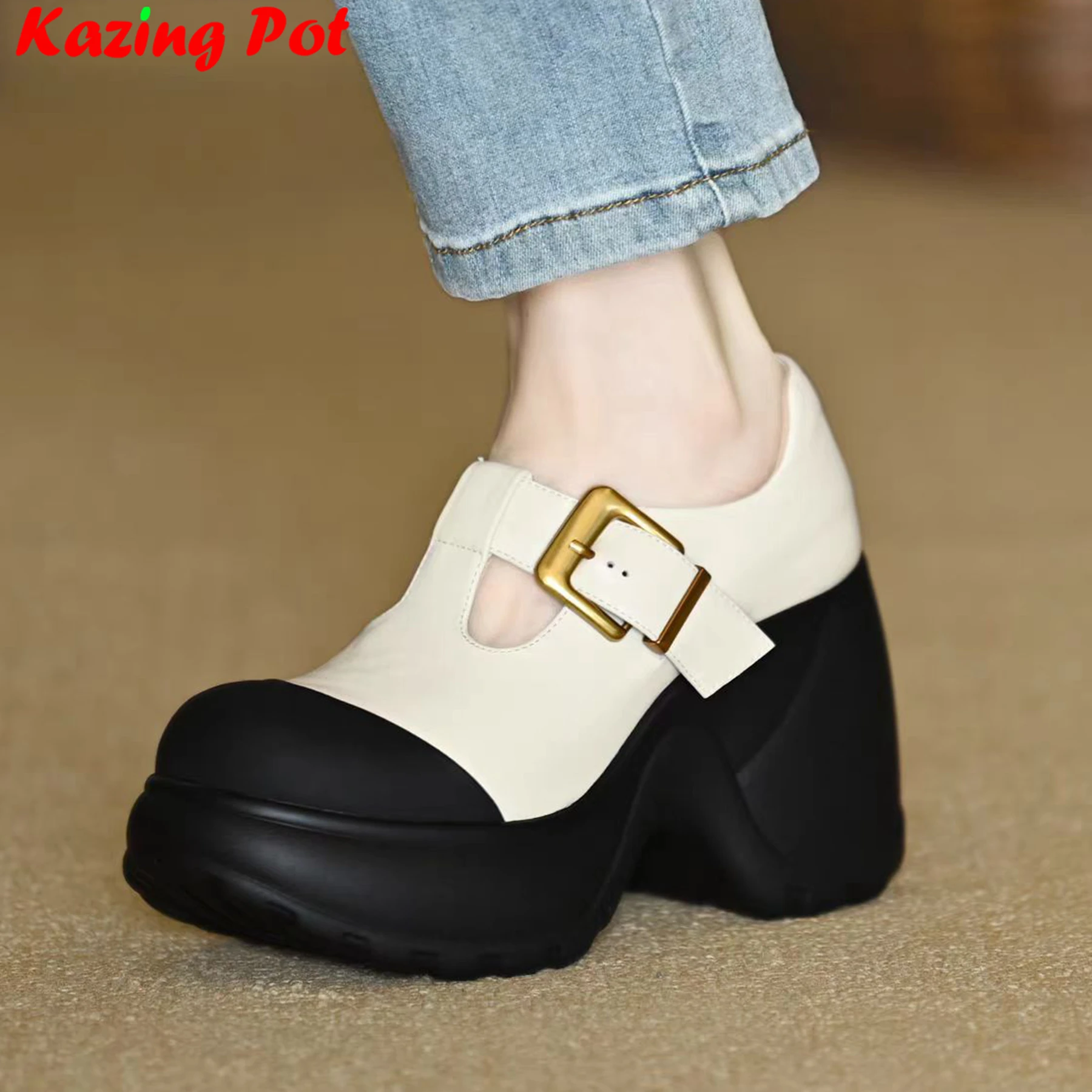 Krazing Pot Fashion Cow Leather Mixed Colors High Heels Dating Summer T-strap Thick Bottom Casual Nightclub Platform Women Pumps
Krazing Pot Fashion Cow Leather Mixed Colors High Heels Dating Summer T-strap Thick Bottom Casual Nightclub Platform Women Pumps