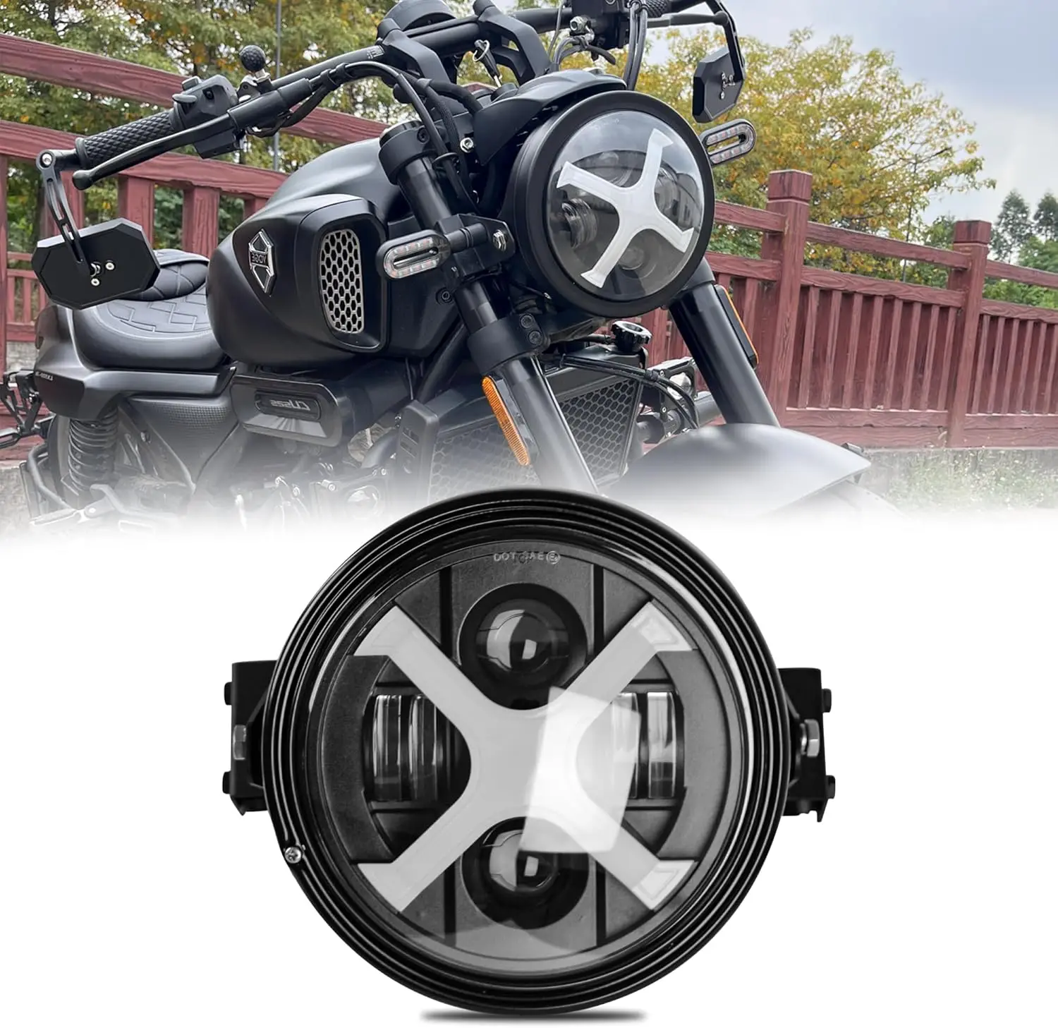 7 "LED motorcycle headlights with housing and stand, X-style white and yellow DRL high/low beam, suitable for 32-40mm fork tube
7 "LED motorcycle headlights with housing and stand, X-style white and yellow DRL high/low beam, suitable for 32-40mm fork tube