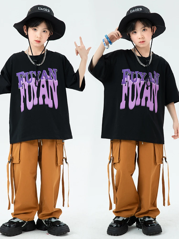 2023 Hip Hop Boys Dance Costume Black T Shirt Brown Cargo Pants Summer Street Dance Outfit Performance Clothing Girls BL10231
2023 Hip Hop Boys Dance Costume Black T Shirt Brown Cargo Pants Summer Street Dance Outfit Performance Clothing Girls BL10231