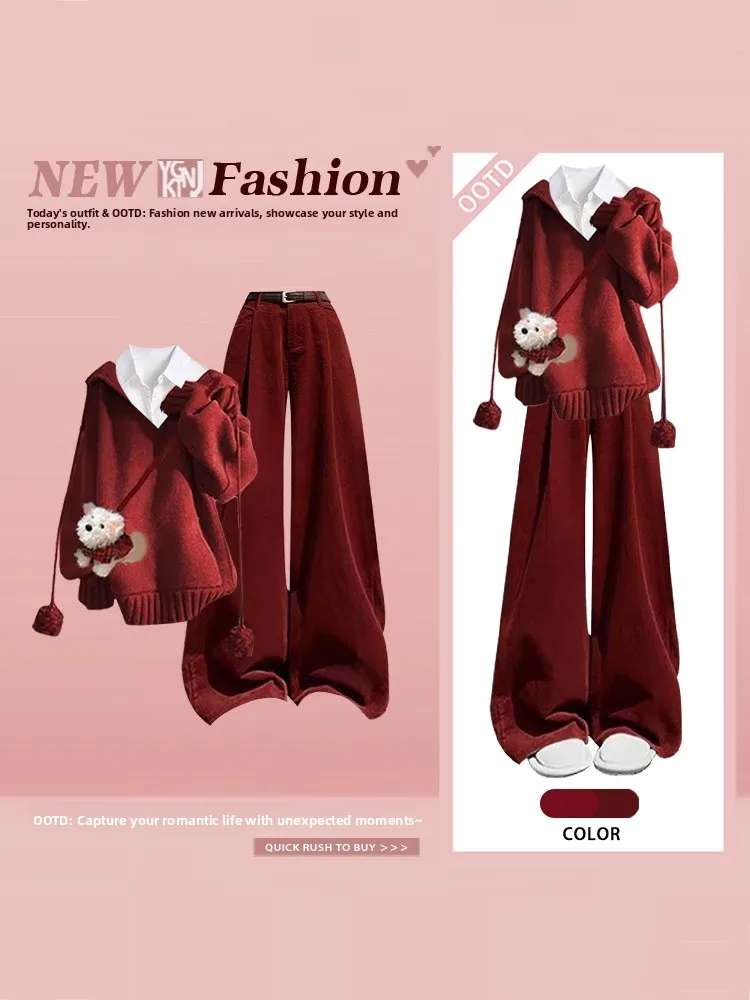 Christmas Theme Knitted Sweater Shirt Wide Leg Pants Three Piece Set Women's Fashionable Casual Wear Winter Season Long Sleeve
Christmas Theme Knitted Sweater Shirt Wide Leg Pants Three Piece Set Women's Fashionable Casual Wear Winter Season Long Sleeve