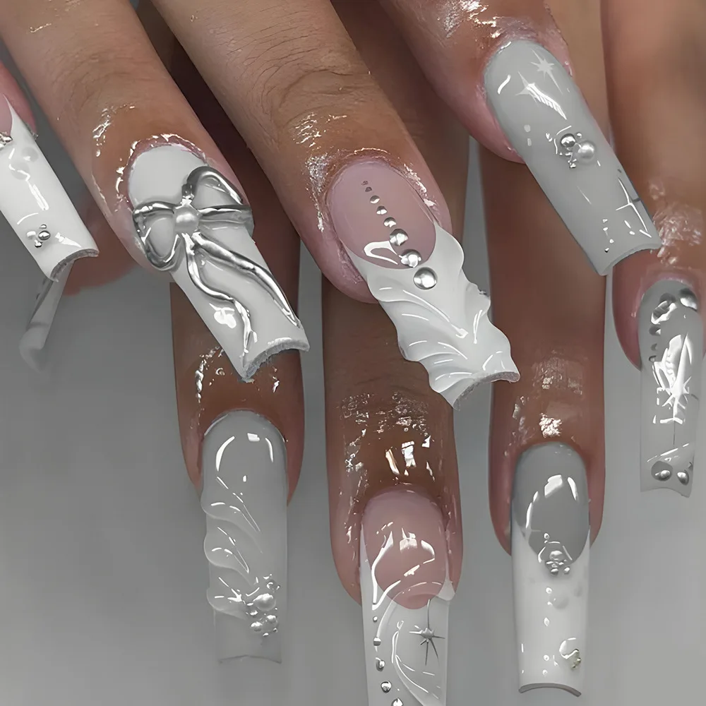 24pcs 3D Magic Mirror Powder Fake Nail Tips with Butterfly Knot Pearl Diamond Design Fake Nails French Long Ballet Press on Nail
24pcs 3D Magic Mirror Powder Fake Nail Tips with Butterfly Knot Pearl Diamond Design Fake Nails French Long Ballet Press on Nail
