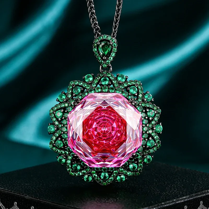 Luxury Ornate Octagonal Cut Pink Red Gem Necklace 18×18mm Green CZ Halo Black Plated Vintage Statement Jewelry Friends Gift
Luxury Ornate Octagonal Cut Pink Red Gem Necklace 18×18mm Green CZ Halo Black Plated Vintage Statement Jewelry Friends Gift