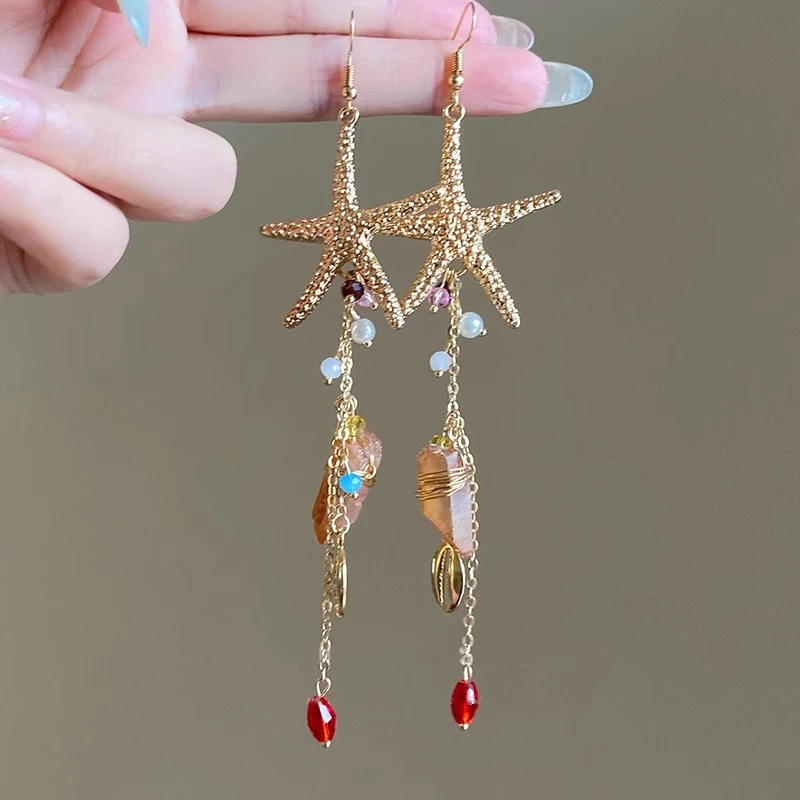 Korean Exquisite Starfish Long Tassel Crystal Earrings for Women Light Luxury Metal Conch Hanging Earring Girls Party Jewelry
Korean Exquisite Starfish Long Tassel Crystal Earrings for Women Light Luxury Metal Conch Hanging Earring Girls Party Jewelry