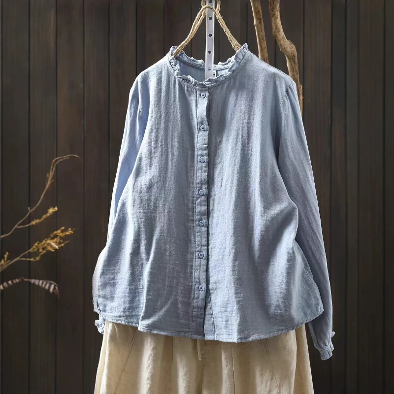 Fungus Collar Chic Shirts Long Sleeve Women's Tops Loose Fit Simple Causal Basic Solid Korean Outdoor Wear Spring Autumn Blouses
Fungus Collar Chic Shirts Long Sleeve Women's Tops Loose Fit Simple Causal Basic Solid Korean Outdoor Wear Spring Autumn Blouses