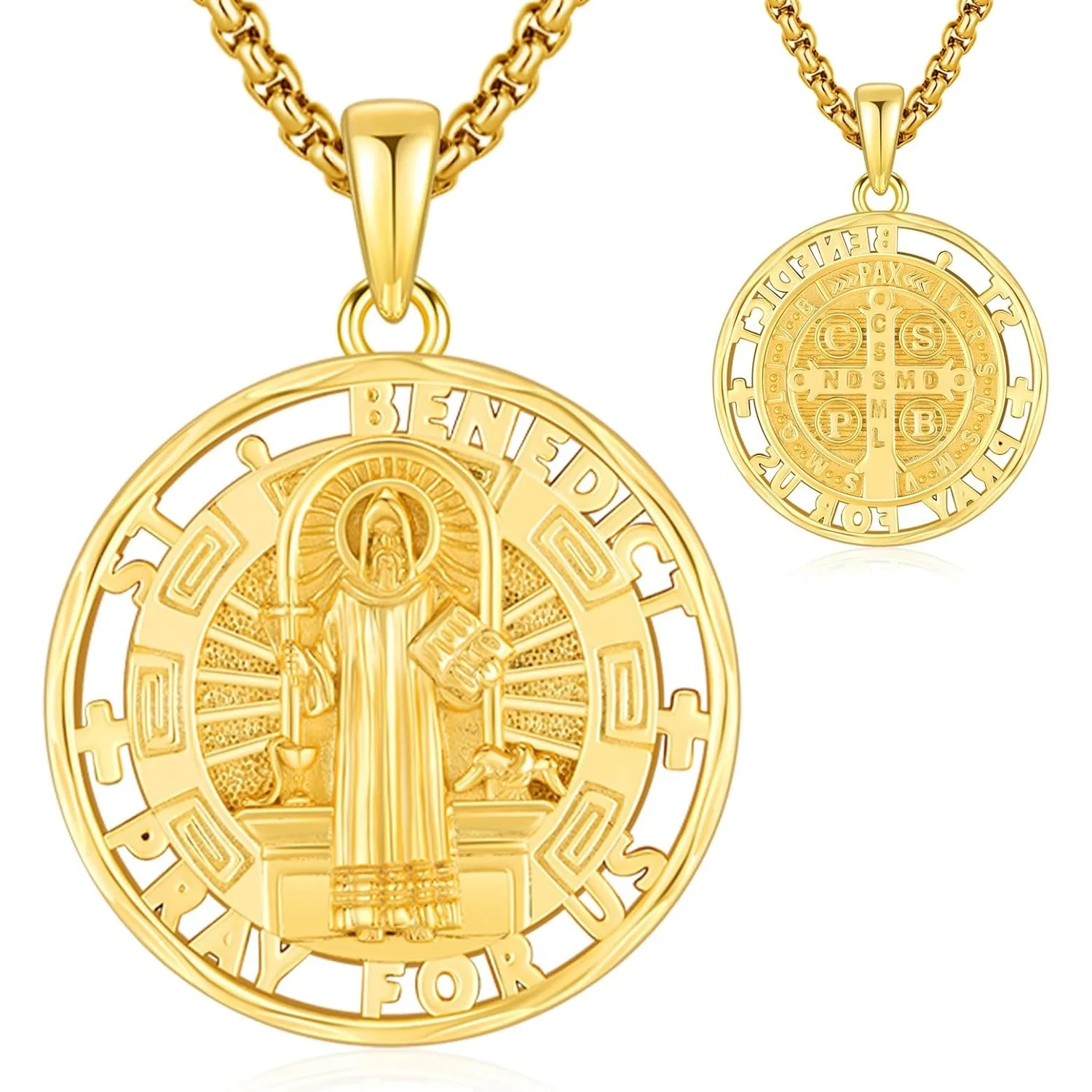 18-каратное позолоченное ожерелье Святого Бенедикта, стерлинговое серебро 925 пробы, крест Святого Бенедикта, медаль, ожерелье, амулет, ювелирные изделия для мужчин и женщин
18-каратное позолоченное ожерелье Святого Бенедикта, стерлинговое серебро 925 пробы, крест Святого Бенедикта, медаль, ожерелье, амулет, ювелирные изделия для мужчин и женщин