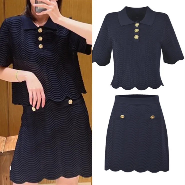 High-End Version S Home Sweet Collar Texture Wave Lace Short Sleeve Knitted Top Half Skirt Set Fashionable Women's Ensemble
High-End Version S Home Sweet Collar Texture Wave Lace Short Sleeve Knitted Top Half Skirt Set Fashionable Women's Ensemble
