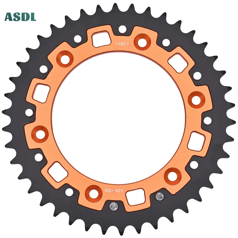 42T Motorcycle Steel Aluminum Composite Rear Sprocket For KT/M 125 200 300 EXC 400 Duk/e 625 640 LC4 690 SMC Rally 701 Supermoto
42T Motorcycle Steel Aluminum Composite Rear Sprocket For KT/M 125 200 300 EXC 400 Duk/e 625 640 LC4 690 SMC Rally 701 Supermoto