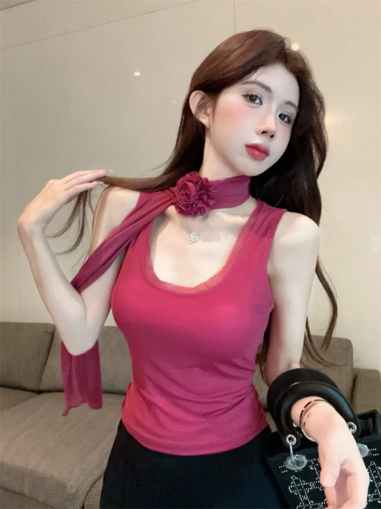 Summer Slimming Mesh Necktie Flower Sexy Strap Women's Outerwear Short Fit Vest Top Pure Color Casual Street Style
Summer Slimming Mesh Necktie Flower Sexy Strap Women's Outerwear Short Fit Vest Top Pure Color Casual Street Style