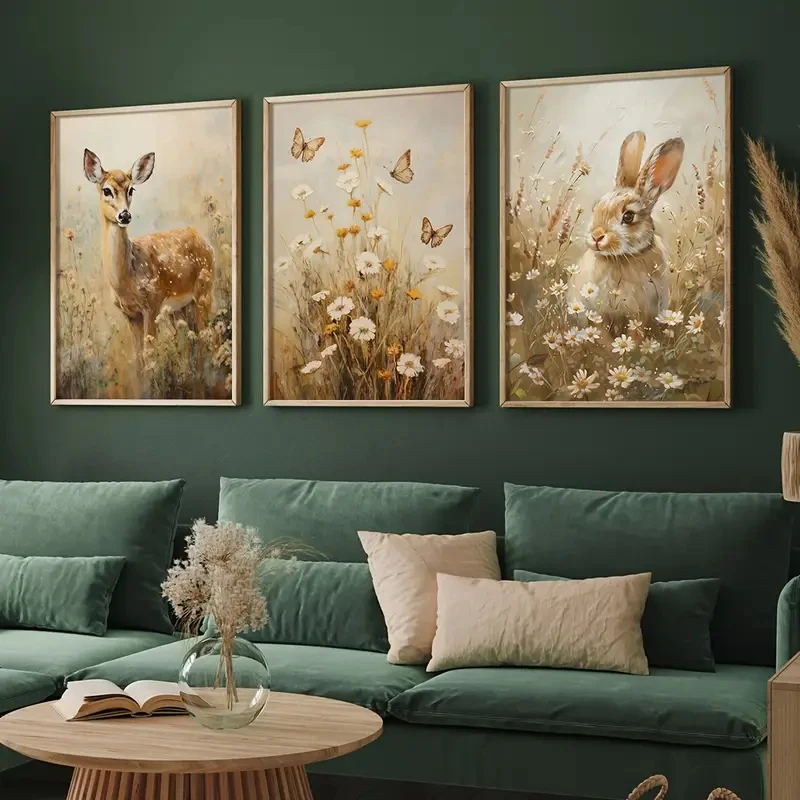 3pcs/Set Rabbit, Flower, Butterfly, Deer, Printed Matter, Wildflower, Nature Wall Art Canvas Poster, Easter Home Room Decoration
3pcs/Set Rabbit, Flower, Butterfly, Deer, Printed Matter, Wildflower, Nature Wall Art Canvas Poster, Easter Home Room Decoration