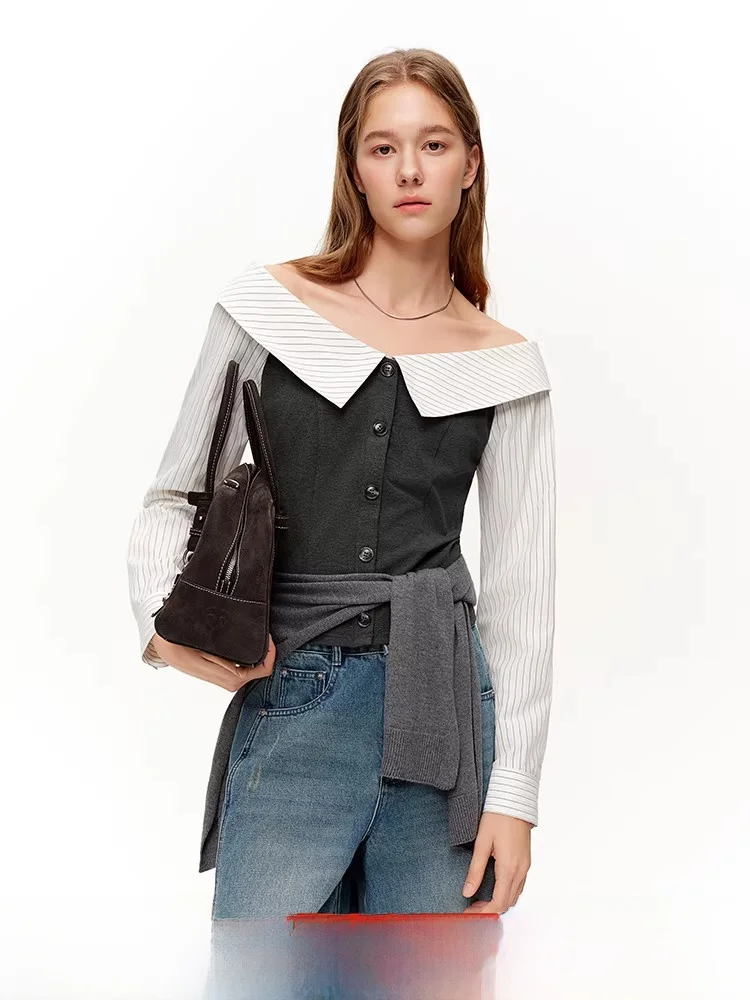 Faionable Striped T-irt Women's One-oulder Waist-Cinching Patchwork Spring 2026 New Arrival Commute Sle Ladies' Top
Faionable Striped T-irt Women's One-oulder Waist-Cinching Patchwork Spring 2026 New Arrival Commute Sle Ladies' Top