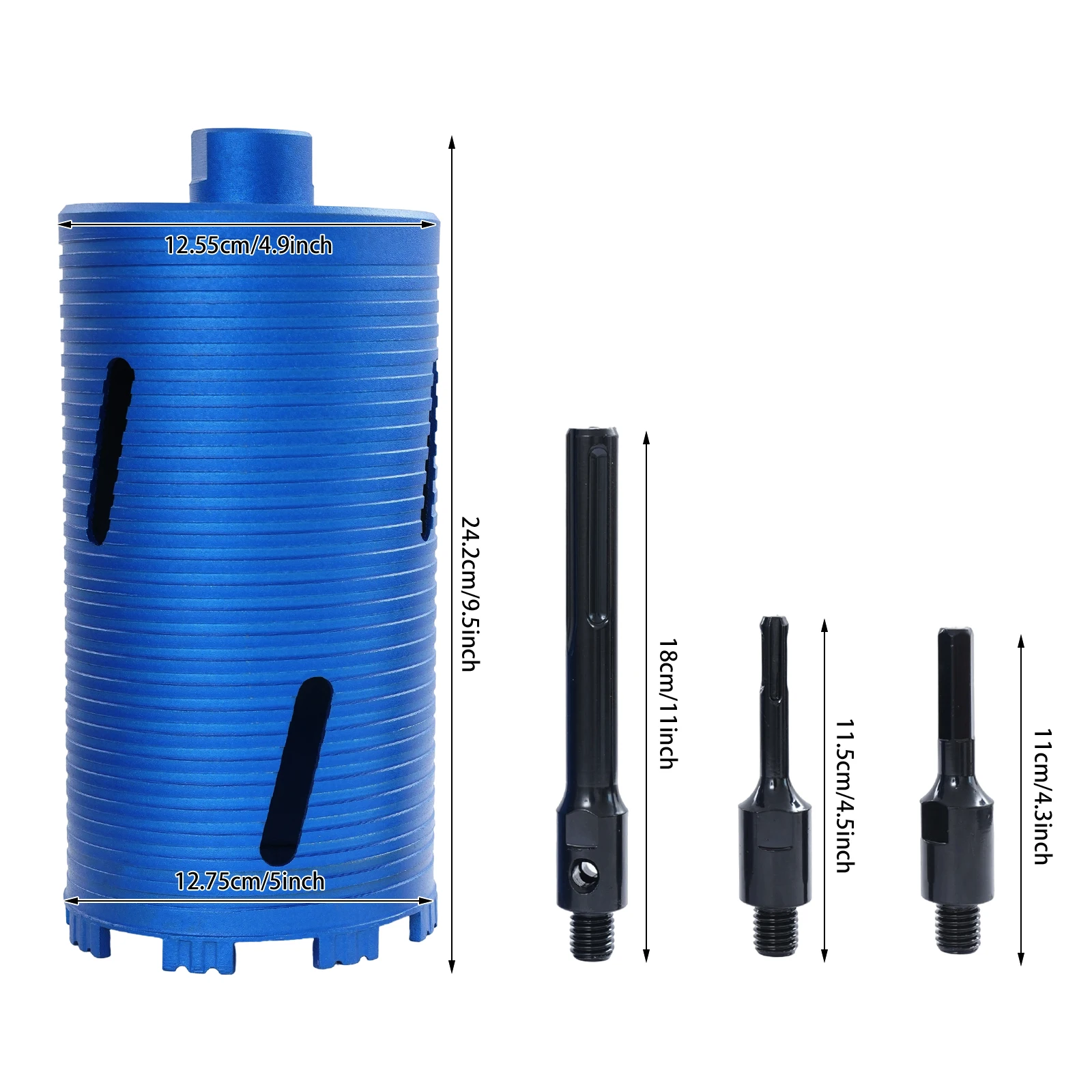 Синий + черный колонковое сверло 12,75 см/5,02 дюйма, сверло с резьбой 5/8 дюйма, сверло с 3 адаптерами для отверстий в стене, отверстия по камню
Синий + черный колонковое сверло 12,75 см/5,02 дюйма, сверло с резьбой 5/8 дюйма, сверло с 3 адаптерами для отверстий в стене, отверстия по камню