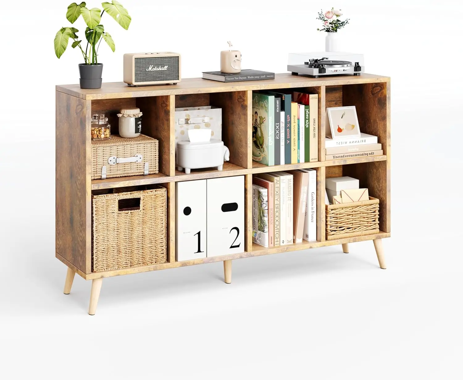 8-Cube Bookshelf 2 Tier Retro Bookcase with Legs, 11in Shelf Opening, 47" Wood Bookshelves Storage Organizer Shelf, Freestanding
8-Cube Bookshelf 2 Tier Retro Bookcase with Legs, 11in Shelf Opening, 47" Wood Bookshelves Storage Organizer Shelf, Freestanding